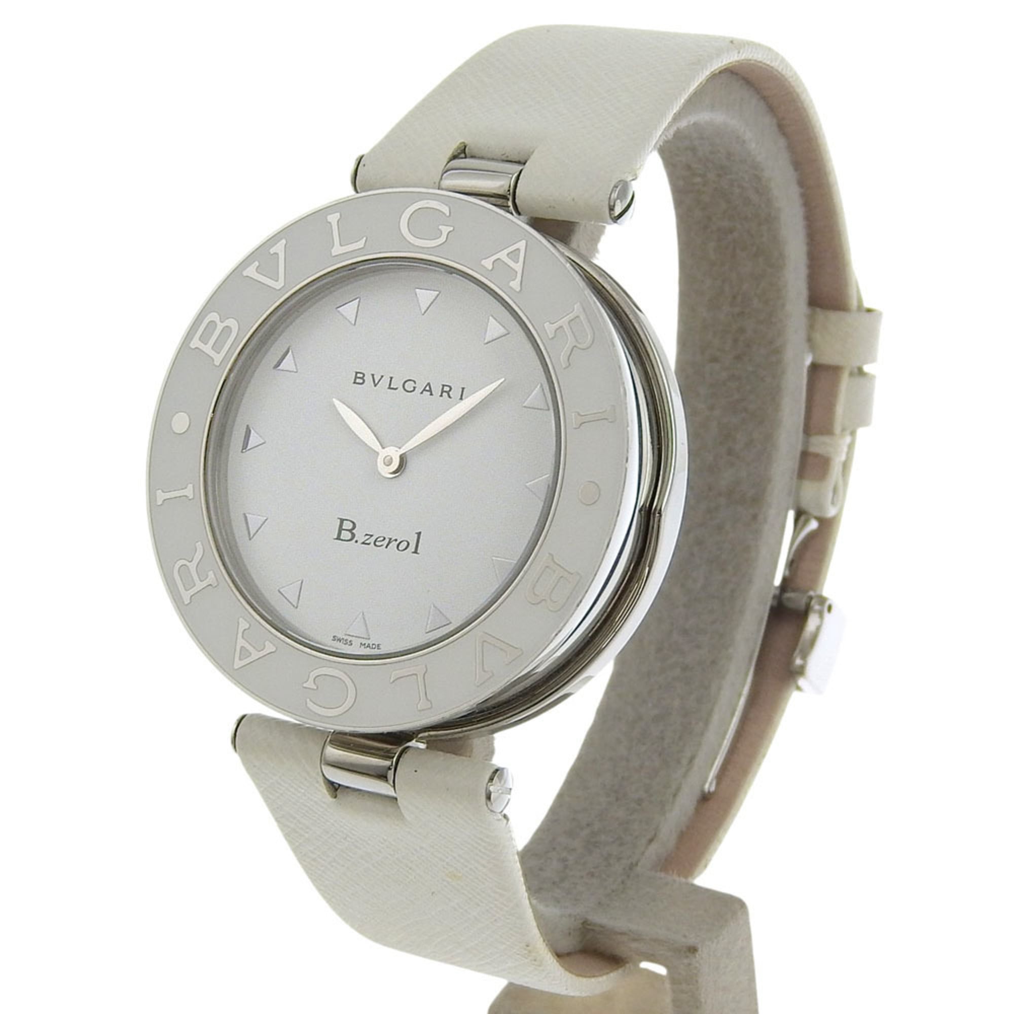 BVLGARI Bzero1 Watch, BZ35S/BZ35WLSL, Stainless Steel and Leather, Quartz Movement, Analog Display, White Dial, Women's — Very Good