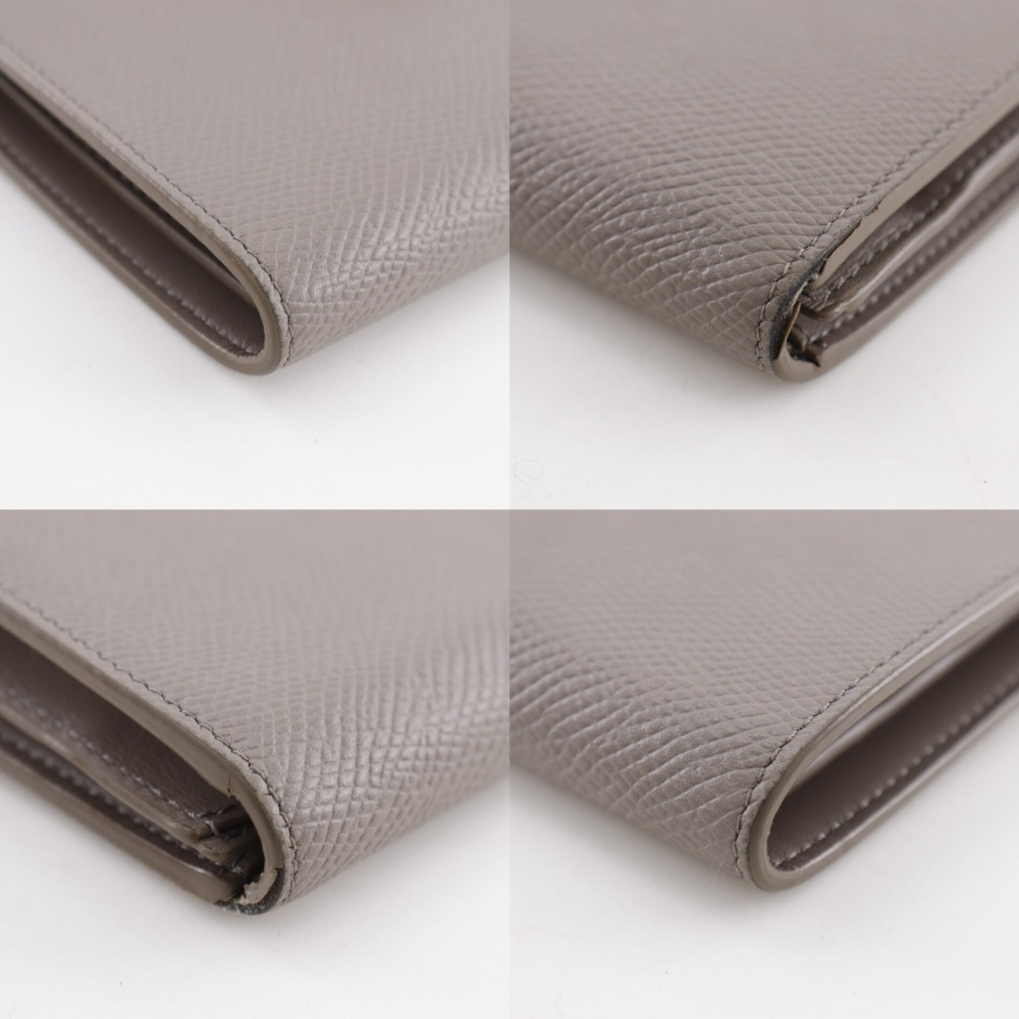 CELINE Medium Strap Wallet Bifold Leather Gray Snap Button Unisex