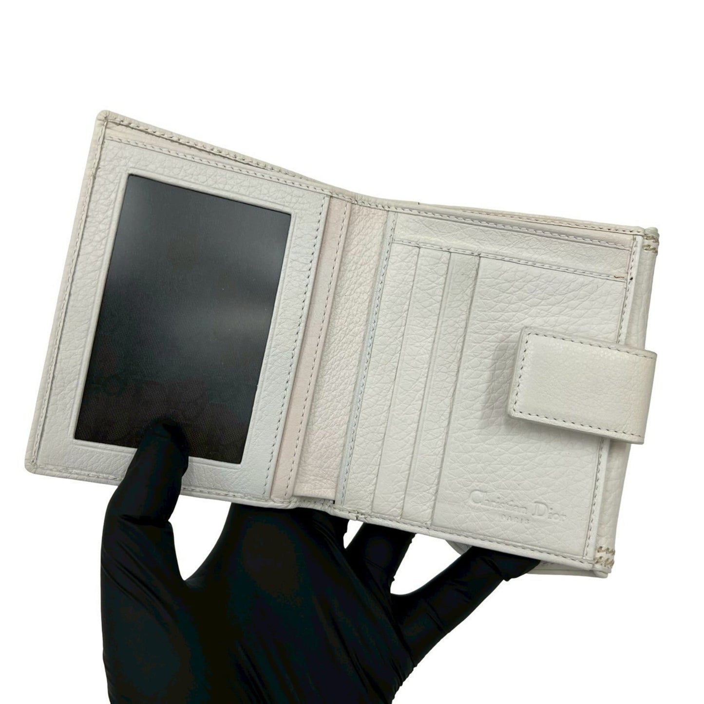 Christian Dior Saddle D Logo Leather Bi-fold Wallet Mini White 22193