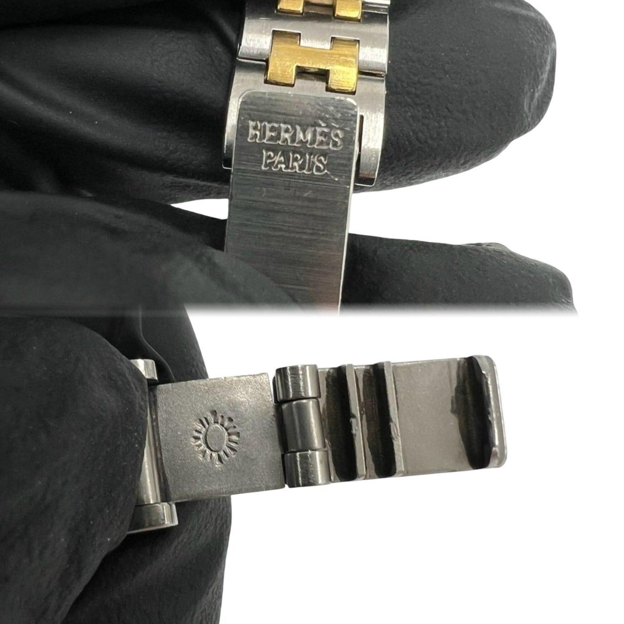 HERMES Vintage Sellier Stainless Steel GP Wristwatch Silver Gold 79642 — Good