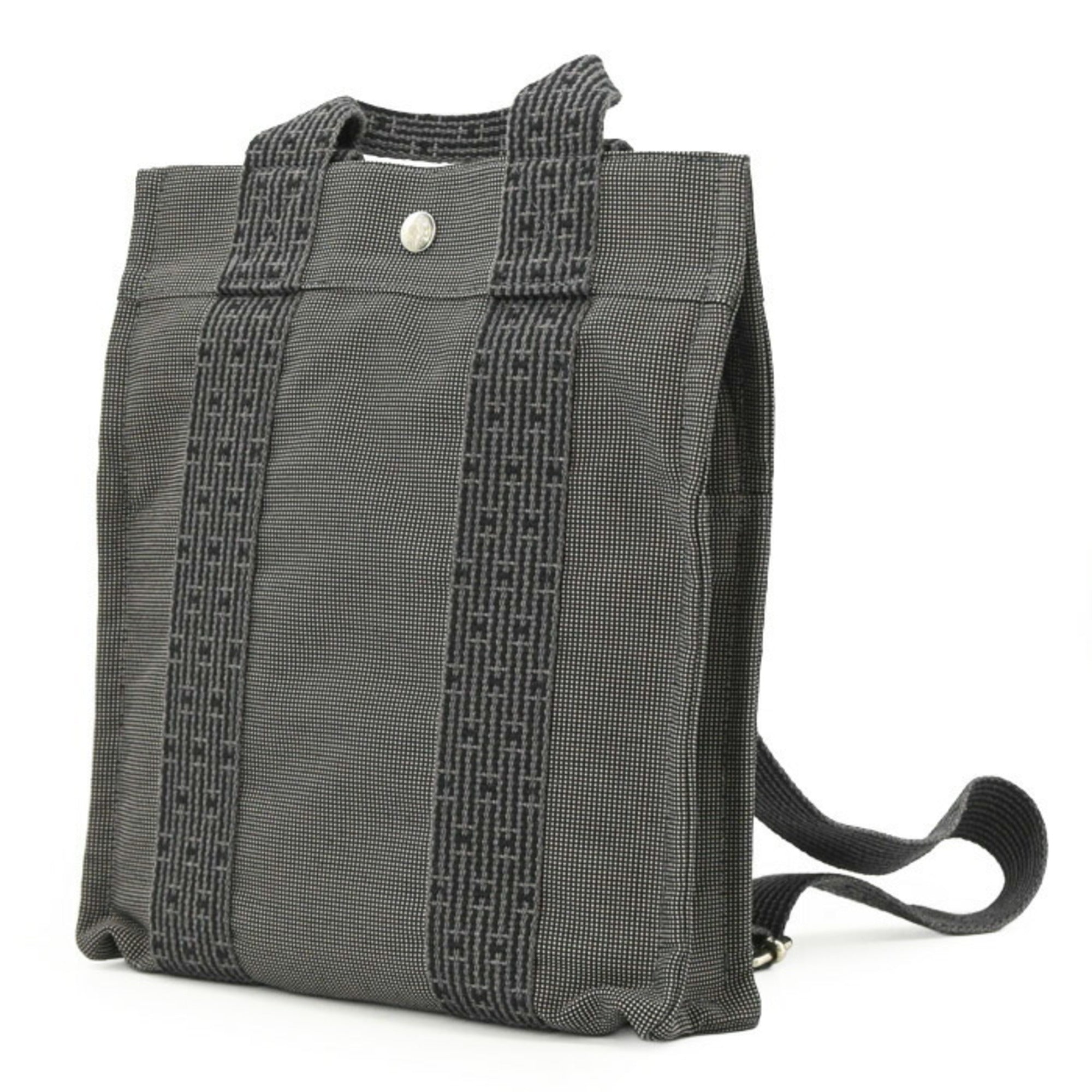 HERMES Hermes Herline Ad PM Canvas Tote Bag Backpack for Men and Women, Gray/Black — Like New