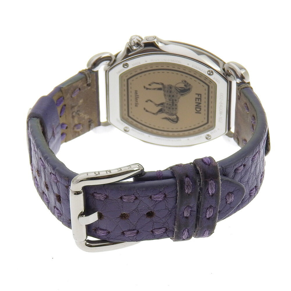 FENDI Celeria Watch 8400M Stainless Steel x Embossed Leather Quartz Small Second White Shell Dial Boys — Very Good