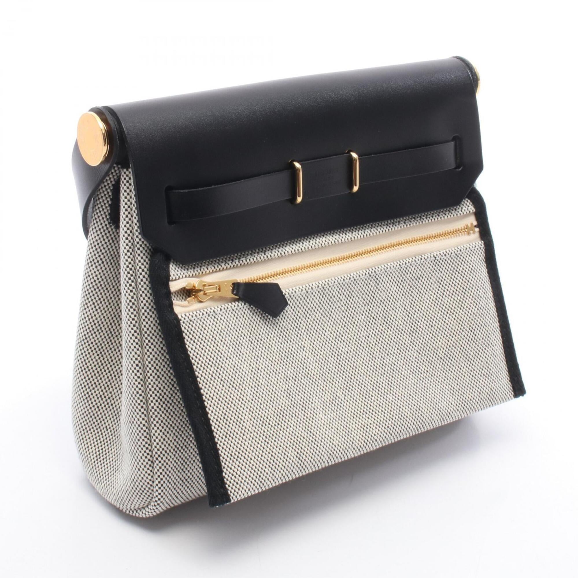 Hermes Herbag Zip Mini Shoulder Bag Handbag Canvas Leather Toile H Vache Hunter Women's Gray/Black — New - Store Return