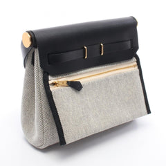 Hermes Herbag Zip Mini Shoulder Bag Handbag Canvas Leather Toile H Vache Hunter Women's Gray/Black — New - Store Return