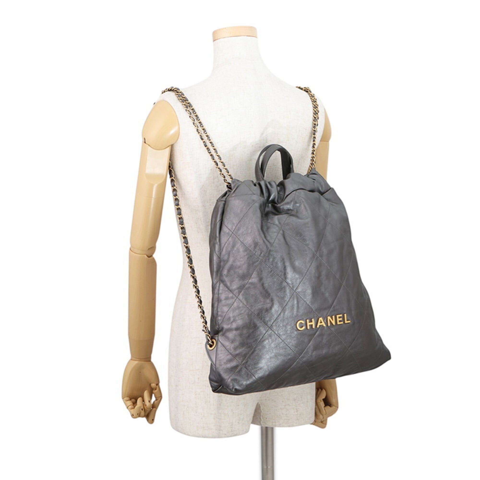 Chanel Backpack, 22 Large, Shiny Calf Leather AS3313, CHANEL Handbag, Women's — Like New
