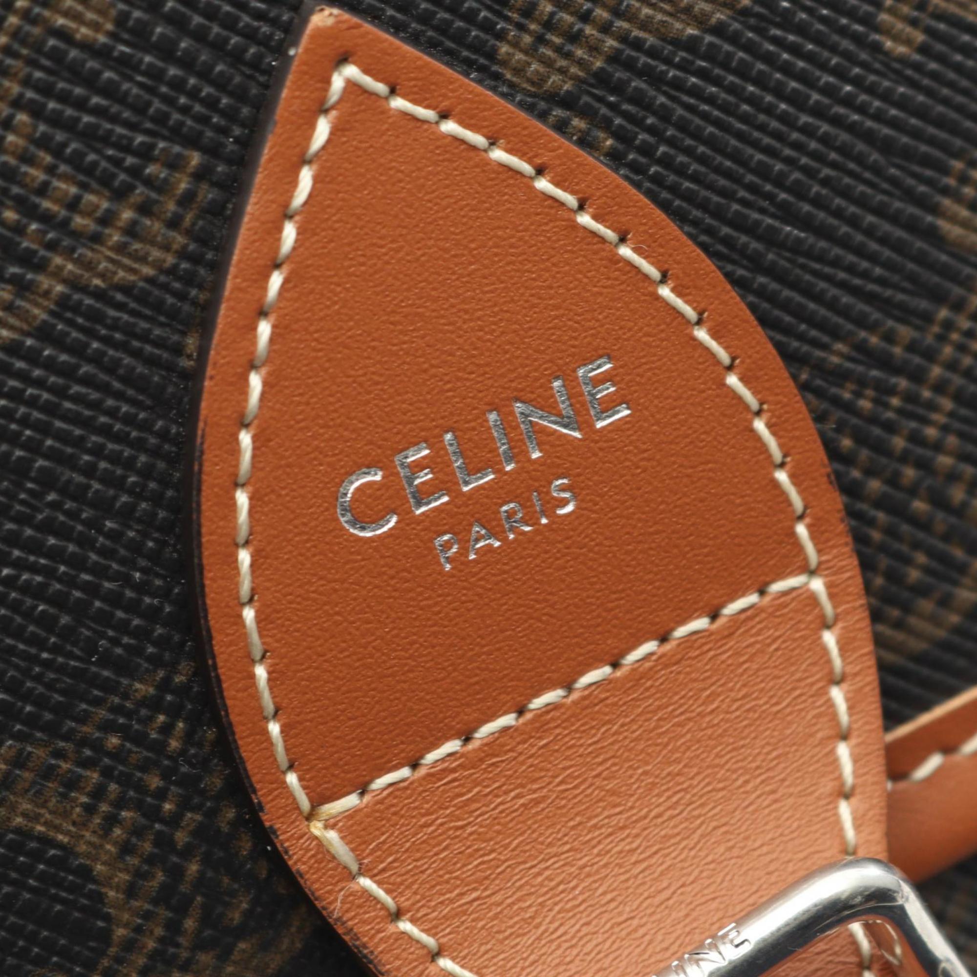 Celine Triomphe Small Folco Messenger Shoulder Bag in Coated Canvas and Leather, Men's, Black Brown, 118252BZJ.04LI