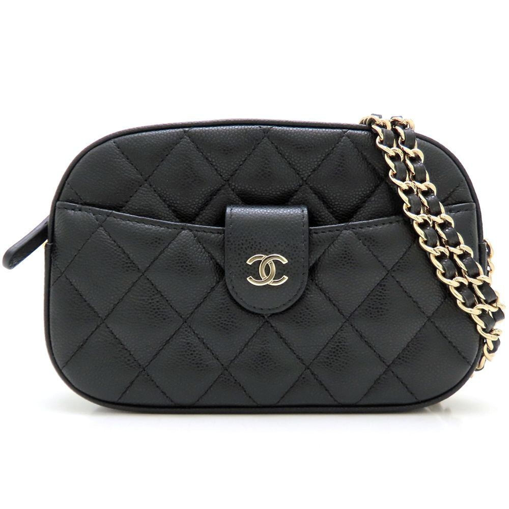 CHANEL Matelassé Chain Shoulder Bag AP3998, Caviar Leather, Black, Women's, 353279 — Like New