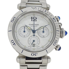 Cartier Pasha Chronograph Automatic Watch for Men, Stainless Steel (SS) W31030H3, Silver, with Open Caseback — Good