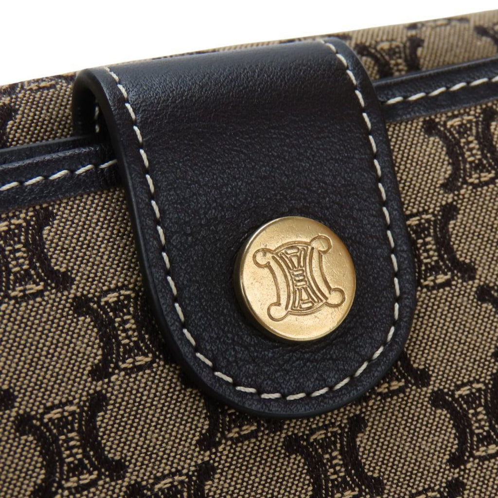 Celine bi-fold wallet, Macadam canvas and leather, beige dark brown, compact, women's, CELINE