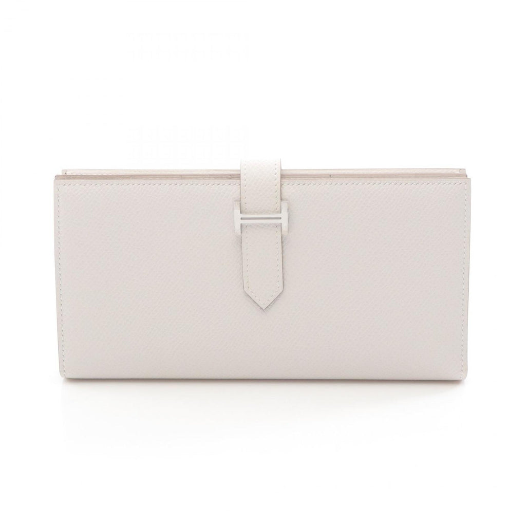 Hermes Hermès Bearn Soufflet Bi-fold Long Wallet in Calfskin Leather (Cowhide) with Epsom Leather, White, for Women