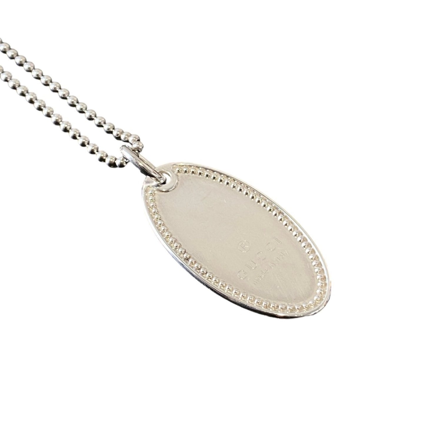 GUCCI Oval Tag Necklace in Sterling Silver, Pendant, Accessory, 43040