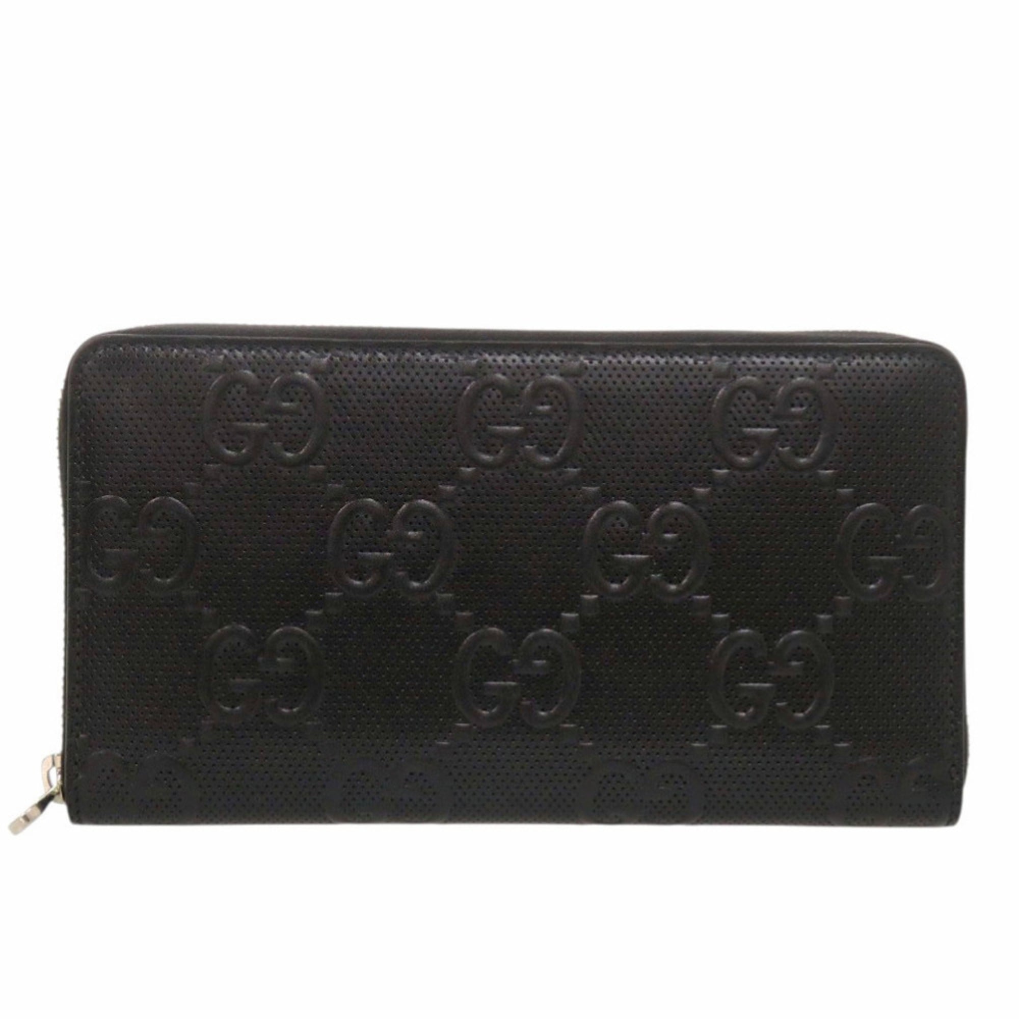Like new Gucci Zip Around Organizer 625563 GG embossed leather black long wallet 0040