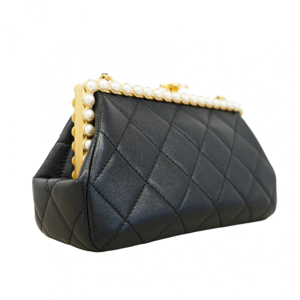 Chanel Matelasse Clutch Bag with Chain Shoulder Strap, Black Leather, 2-Way for Women