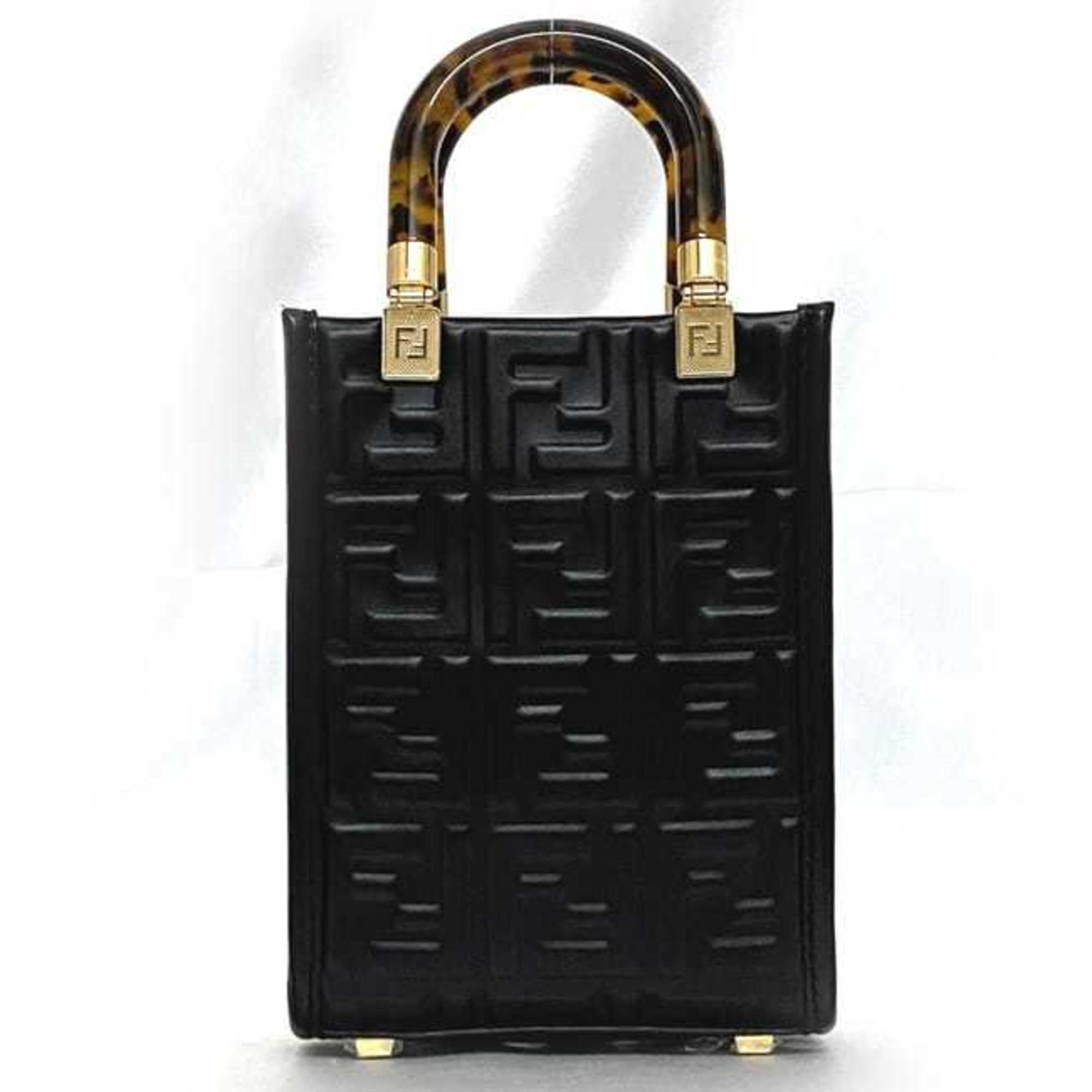 Fendi 2-way bag Sunshine f-21250 Black Tortoiseshell 8BS051 Leather FENDI FF Embossed Women's Compact — Like New