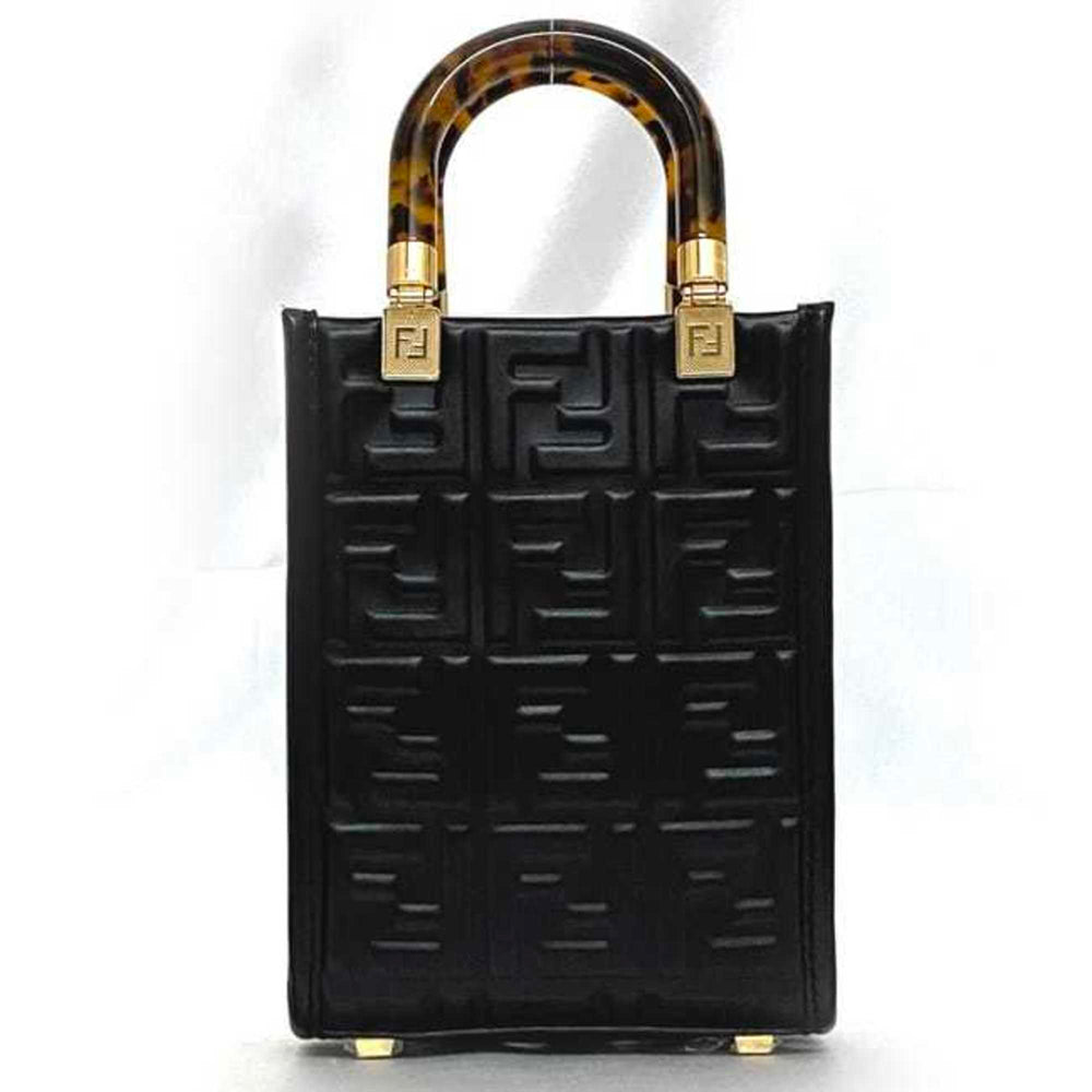 Fendi 2-way bag Sunshine f-21250 Black Tortoiseshell 8BS051 Leather FENDI FF Embossed Women's Compact — Like New