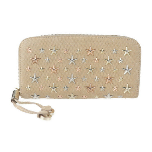 JIMMY CHOO Jimmy Choo FILIPA Philippa round fastener long wallet MXU161 canvas NUDE ROSE GOLDMETALLIC MIX star studs