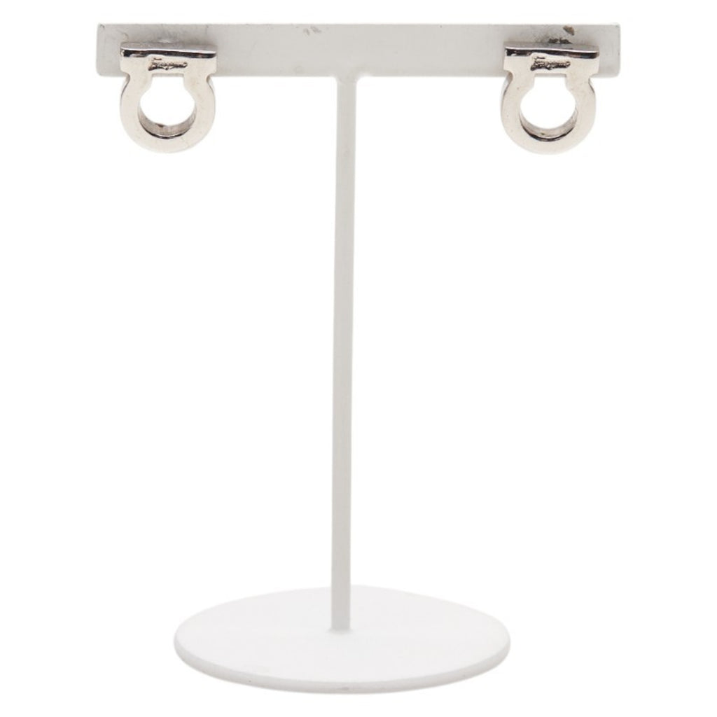 Salvatore Ferragamo Gancini stud earrings in silver metal for women.