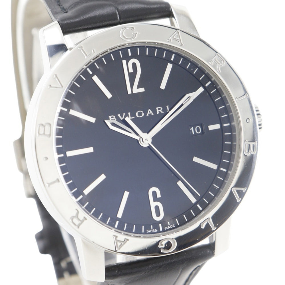 Bvlgari Watch BB41BSLD Stainless Steel and Leather Automatic Analog Display Black Dial Men's — Very Good