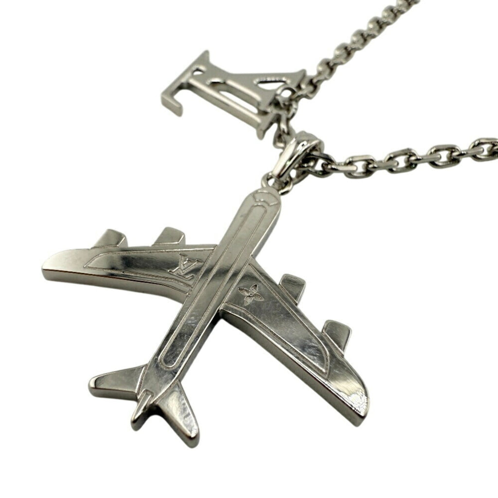 LOUIS VUITTON MP3157 LV Plane Pendant Necklace with Airplane Motif, Silver, Chain, Men's