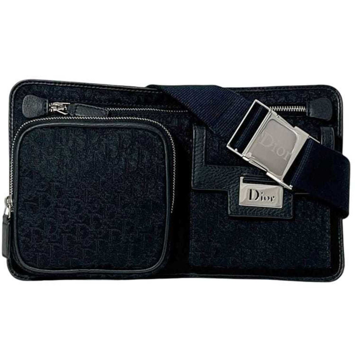 Christian Dior Waist Pouch f-24651 Black Trotter Canvas and Leather MC1016 Belt Bag Crossbody for Men Women