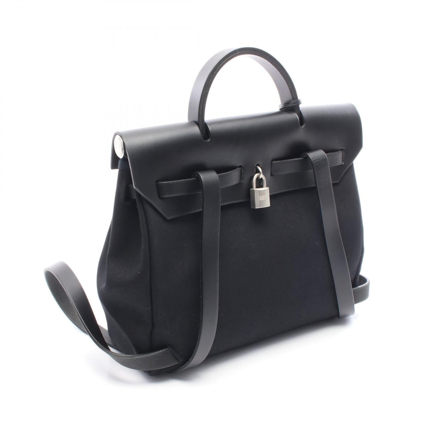 Hermes Hermès Airbag Ad PM Backpack, Leather Toile Officier Bag, Women's, Black