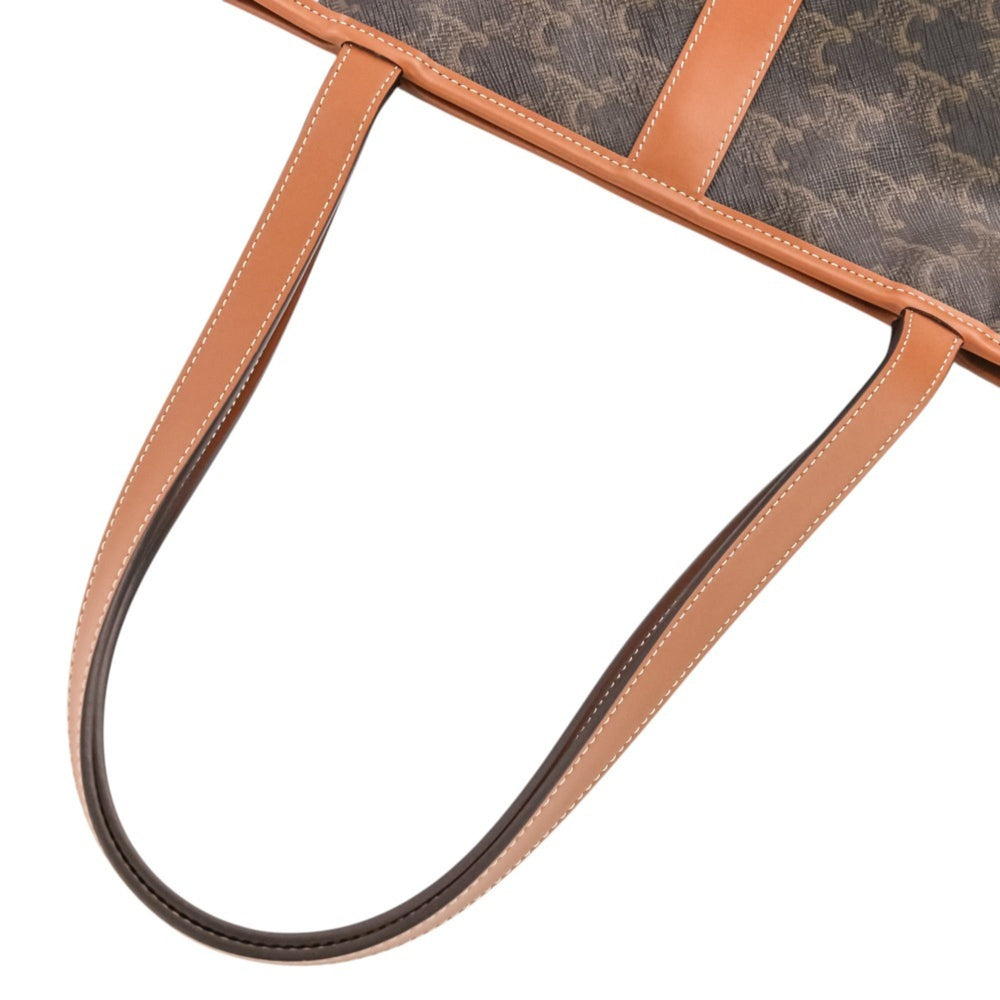 CELINE Celine Medium Cabas Triomphe Canvas Leather Tote Bag Shoulder Brown Black Women's — Like New