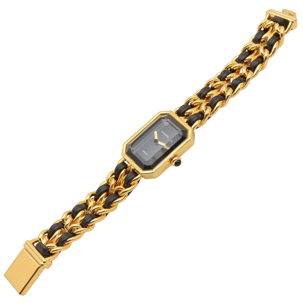 Chanel CHANEL Première S Watch, Gold Plated (GP), Leather Strap, Women's, Black, H0001 — Very Good