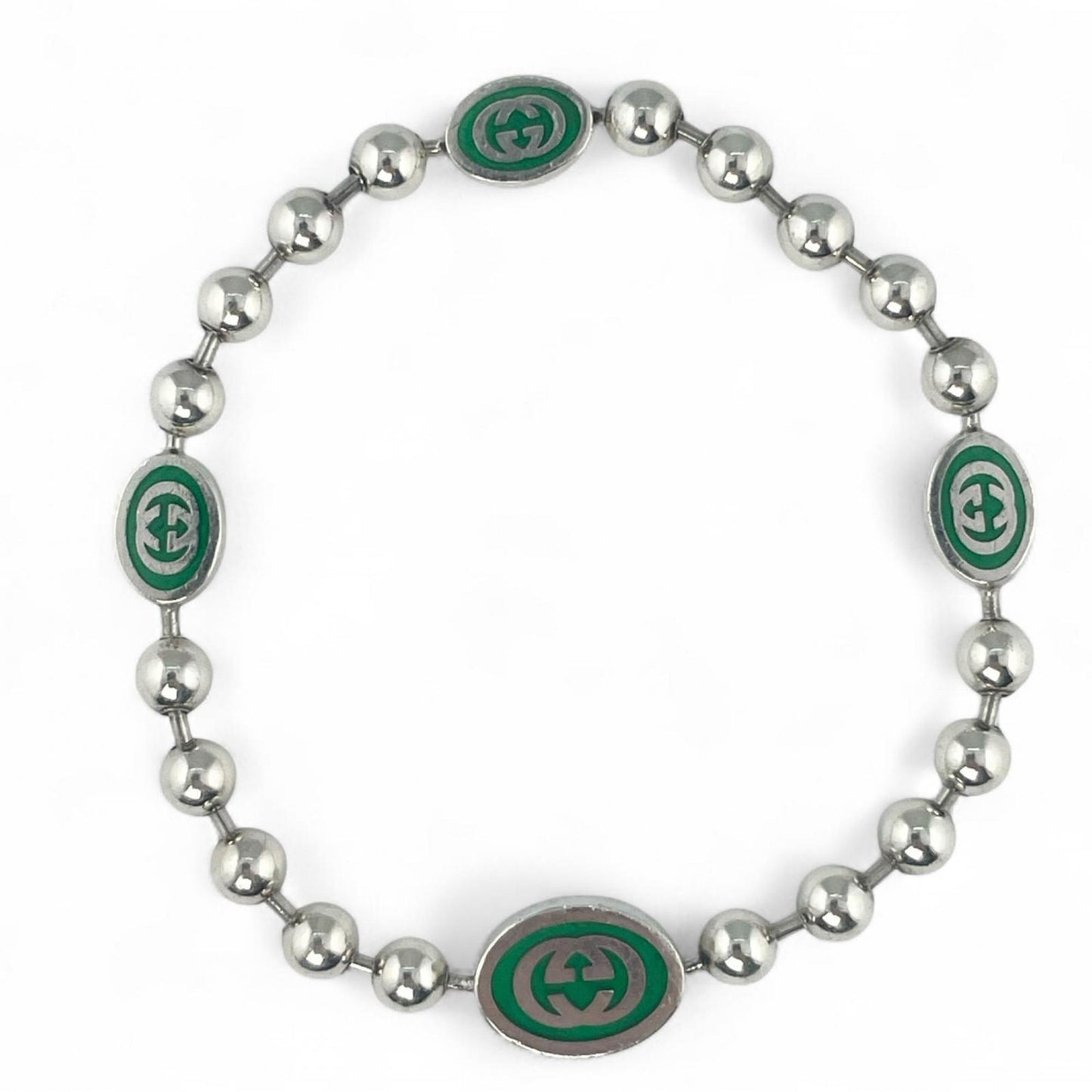 GUCCI Interlocking G Ball Chain Bracelet, AG925 Silver, Size 17, Made in Italy, Women's