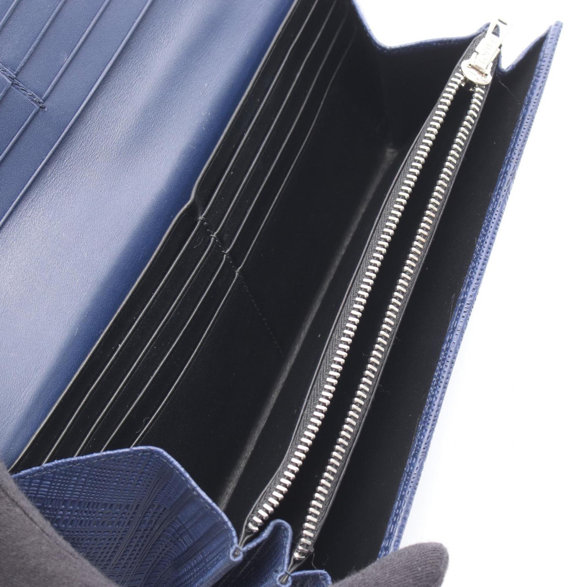 LOEWE LINEN bifold long wallet in leather, navy, for women