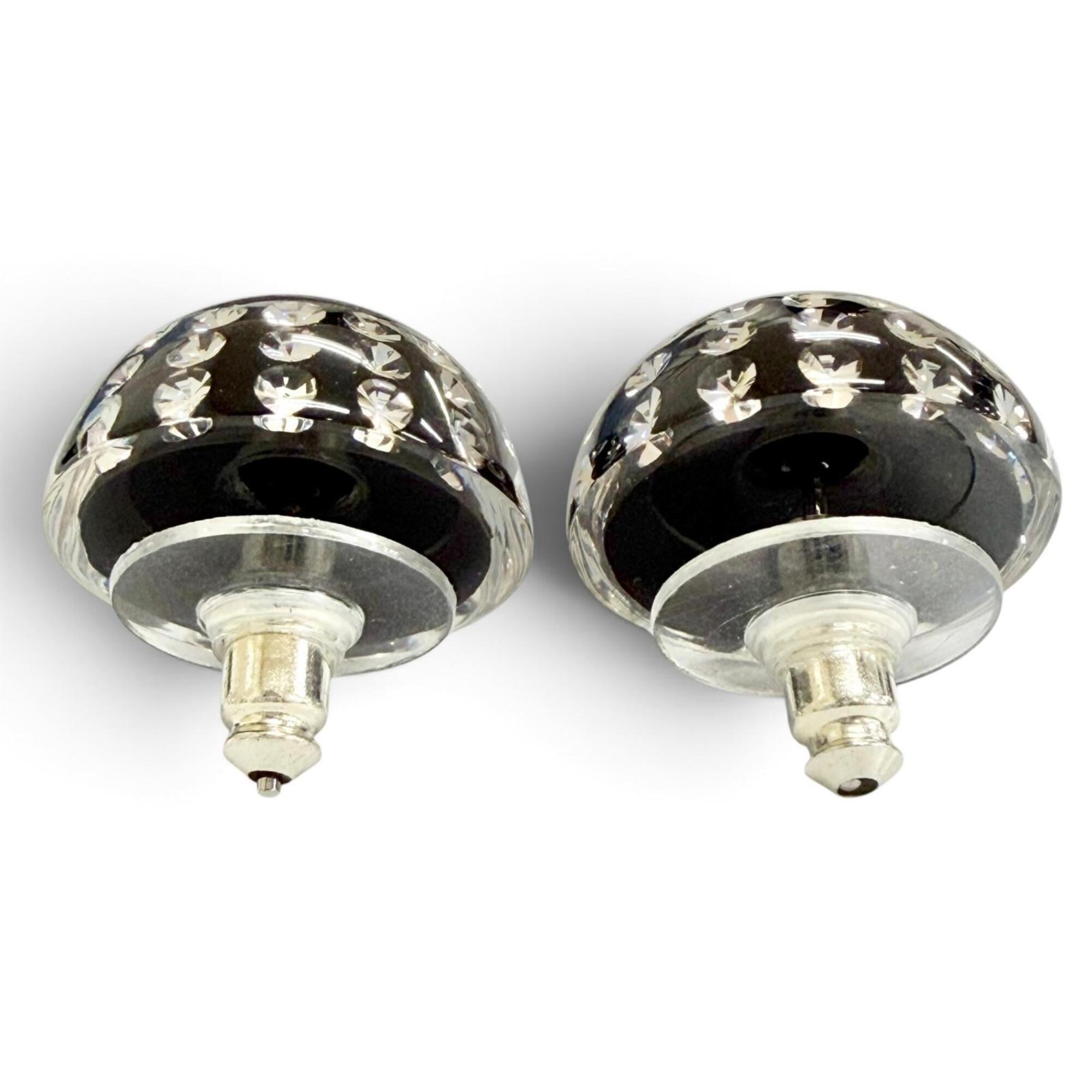 CHANEL D26A Coco Mark Crystal Rhinestone Monotone Stud Earrings, Black, Made in France, Women's, with Box. (Pair) — Like New