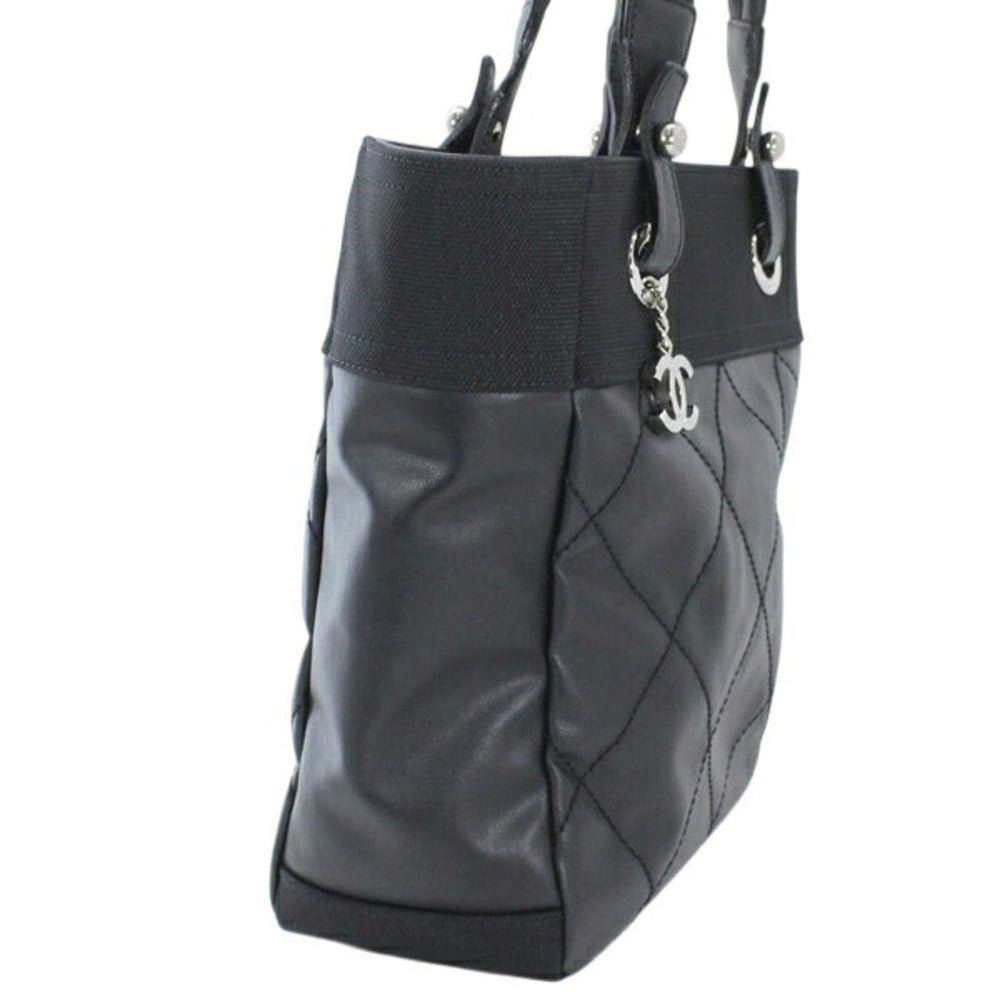 CHANEL Paris Biarritz Tote PM Black PVC Nylon Leather Bag Coco Mark A34208 T6222 — Like New