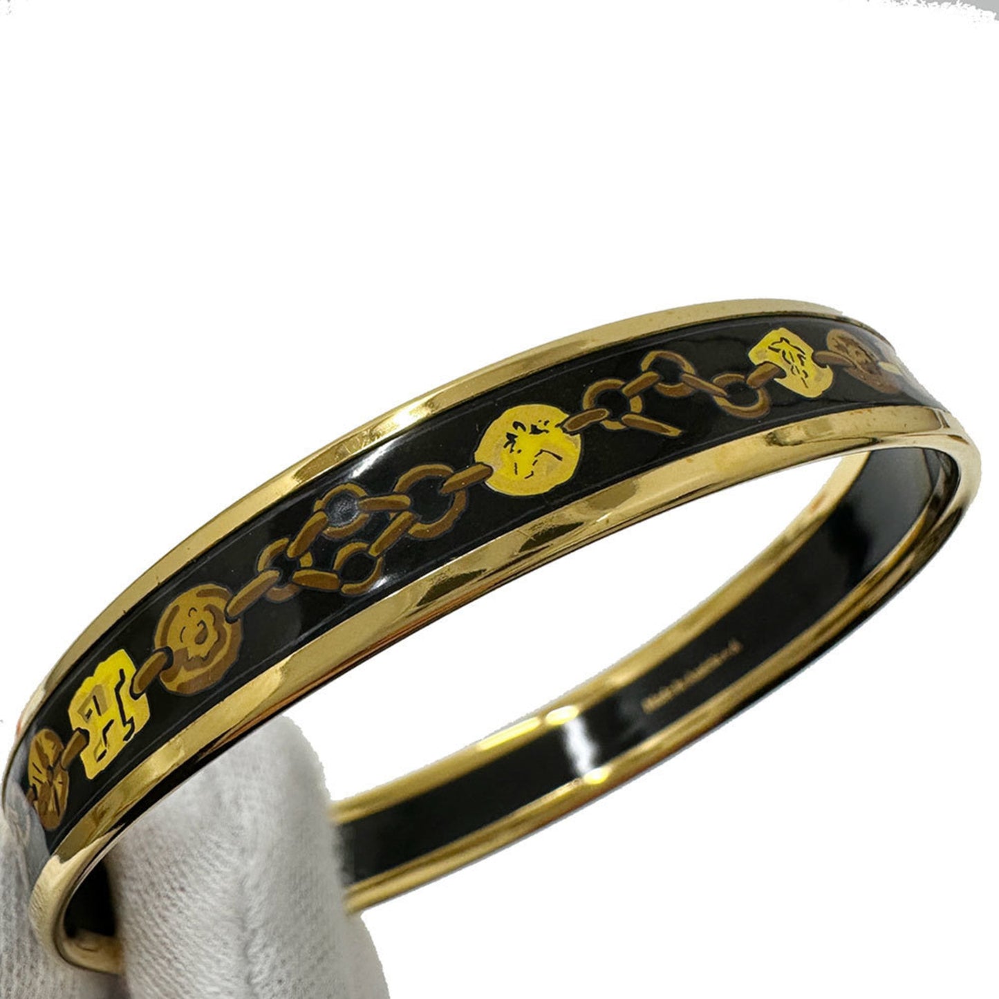 Hermes HERMES bangle, enamel, women's, brand, GP, gold, black, chain motif