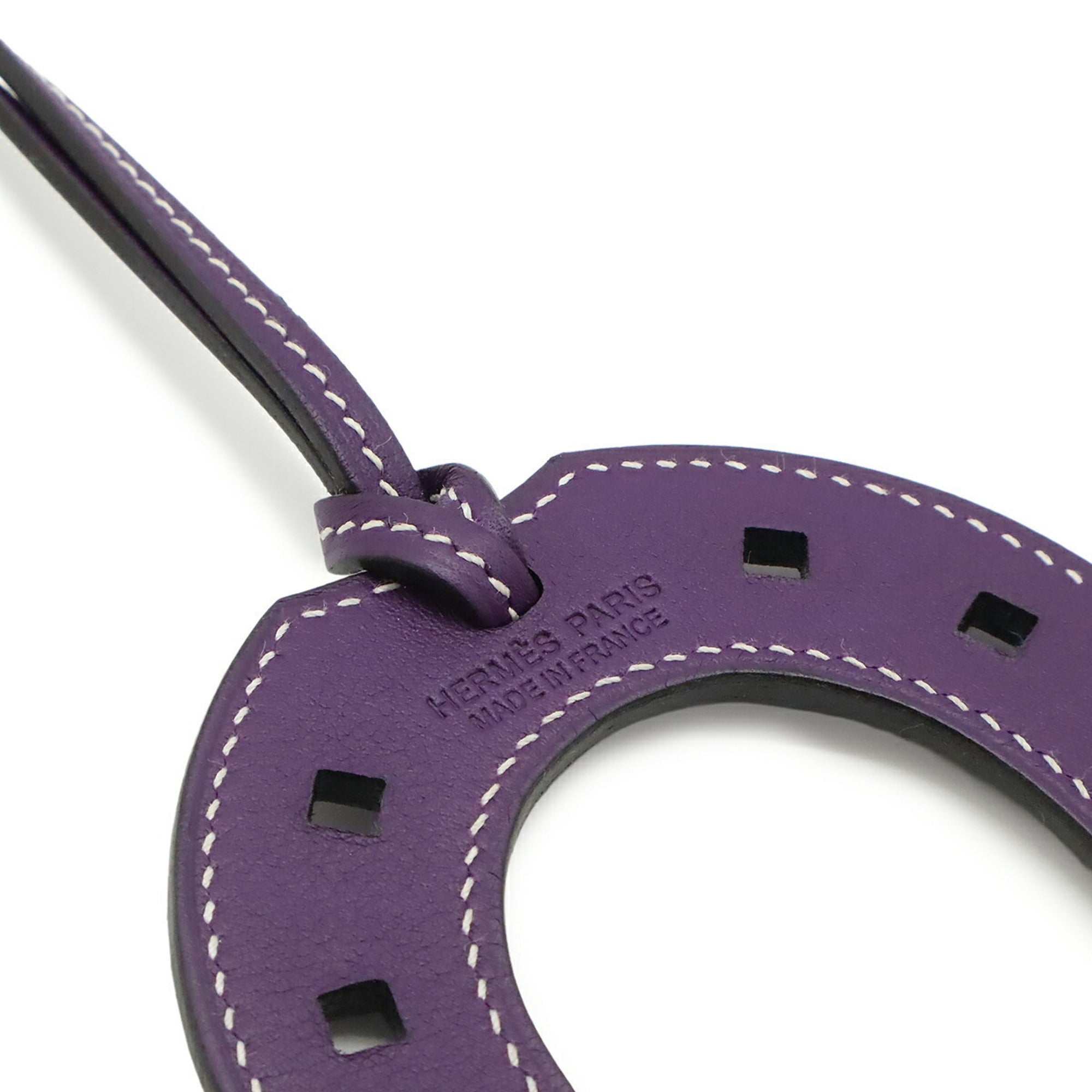 HERMES Paddock Horseshoe Accessory Bag Charm, Motif, Veau Swift Leather, Iris Purple — New - Store Return