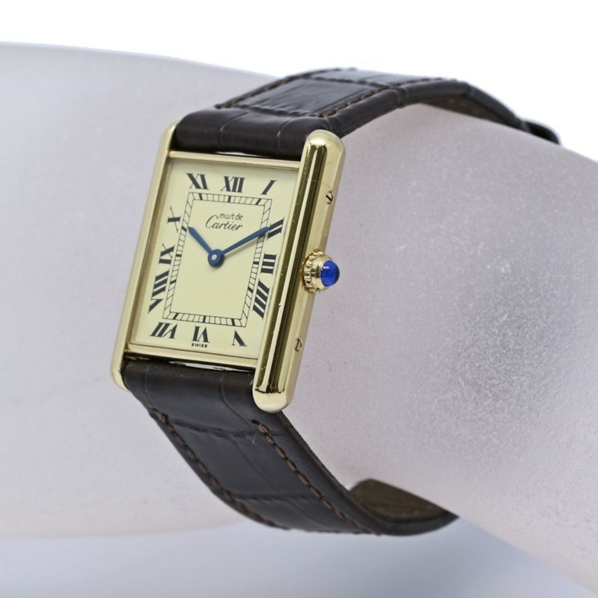 CARTIER Must Tank LM Vermeil W1002753 Men's Watch, Sterling Silver 925 x Leather Strap, 40572 — Good