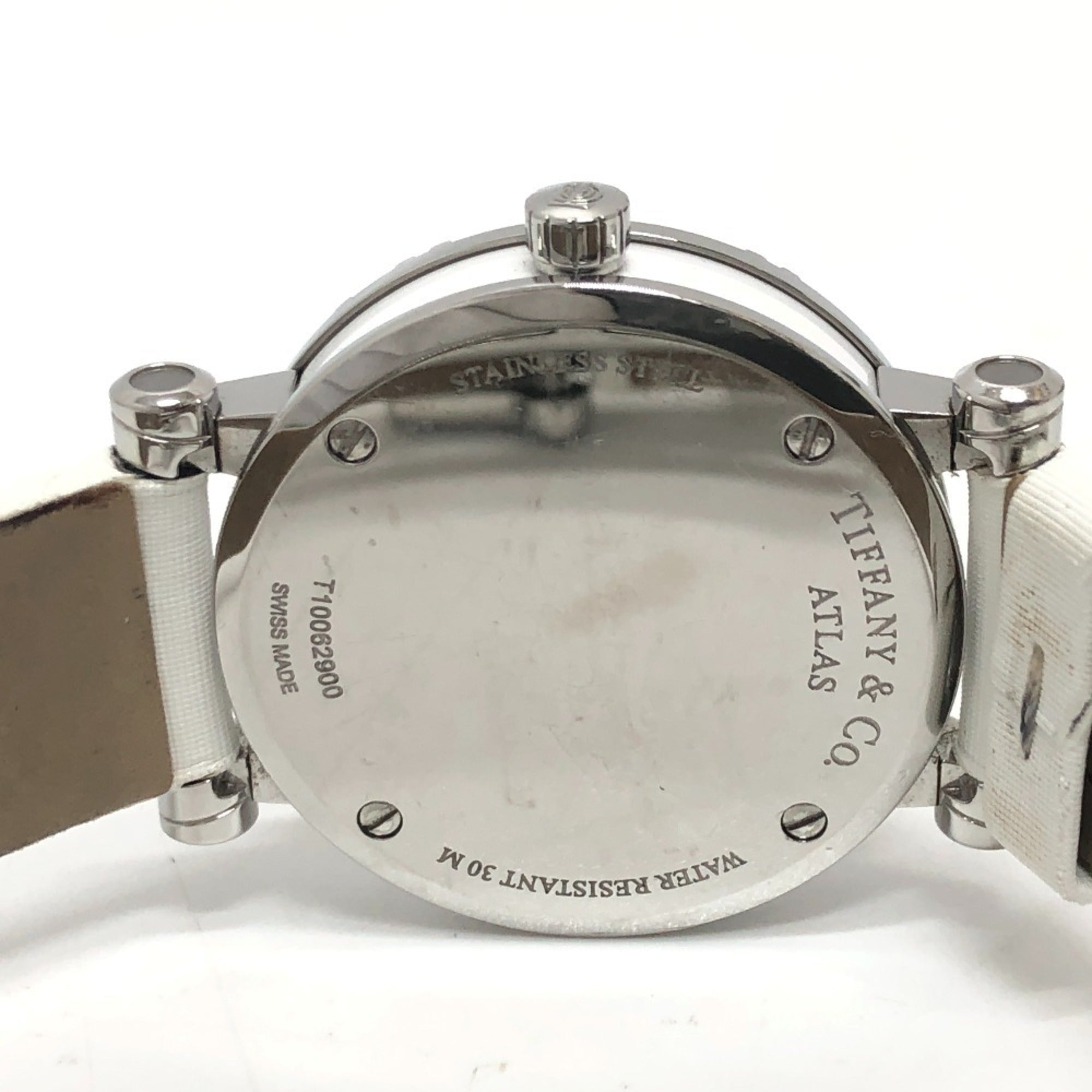 TIFFANY & Co. Z1300.11.11A20A41A White Ceramic Atlas Quartz Date Watch with Stainless Steel and Leather Strap, Silver — Good