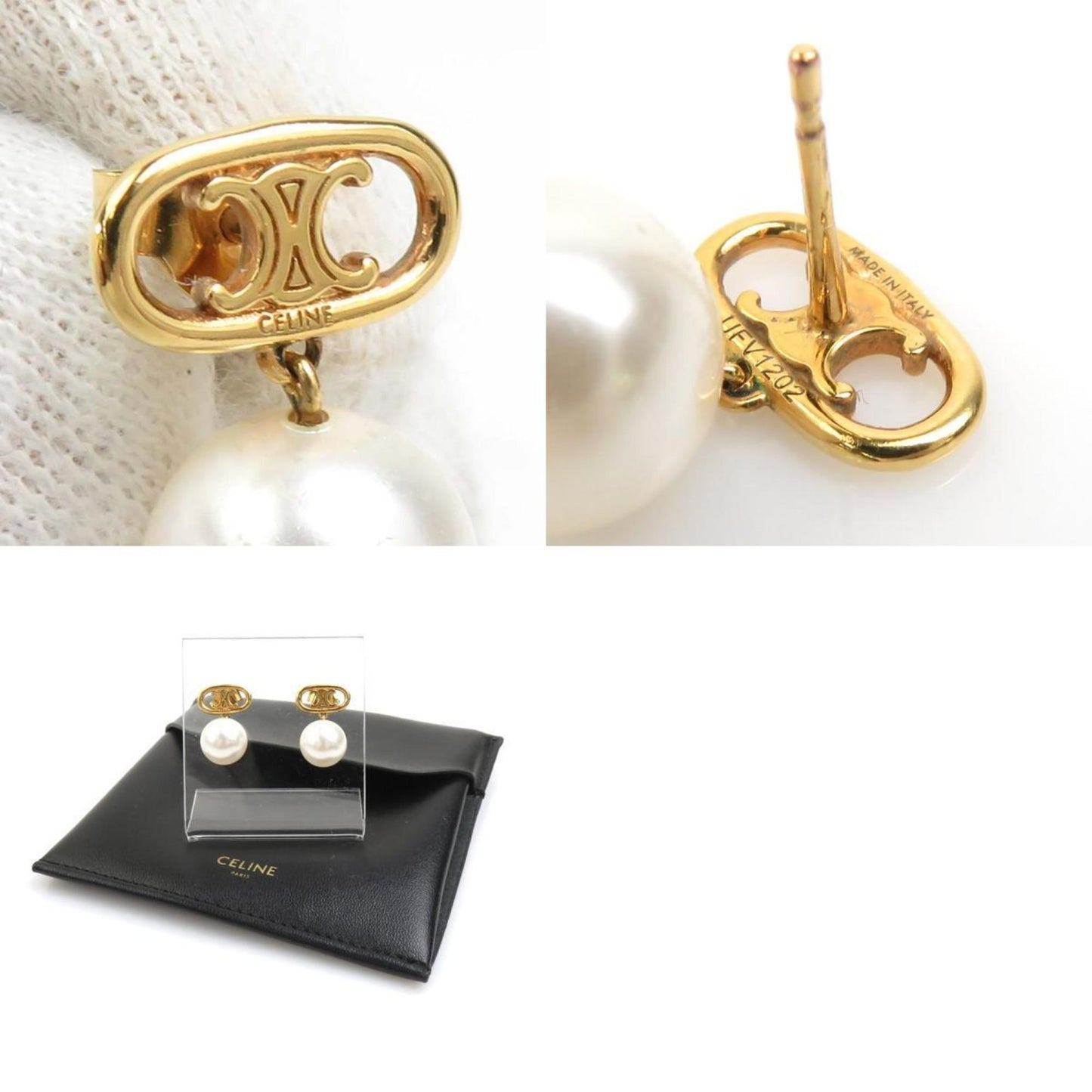 CELINE Earrings Metal Faux Pearl Gold x White Women's r10476j