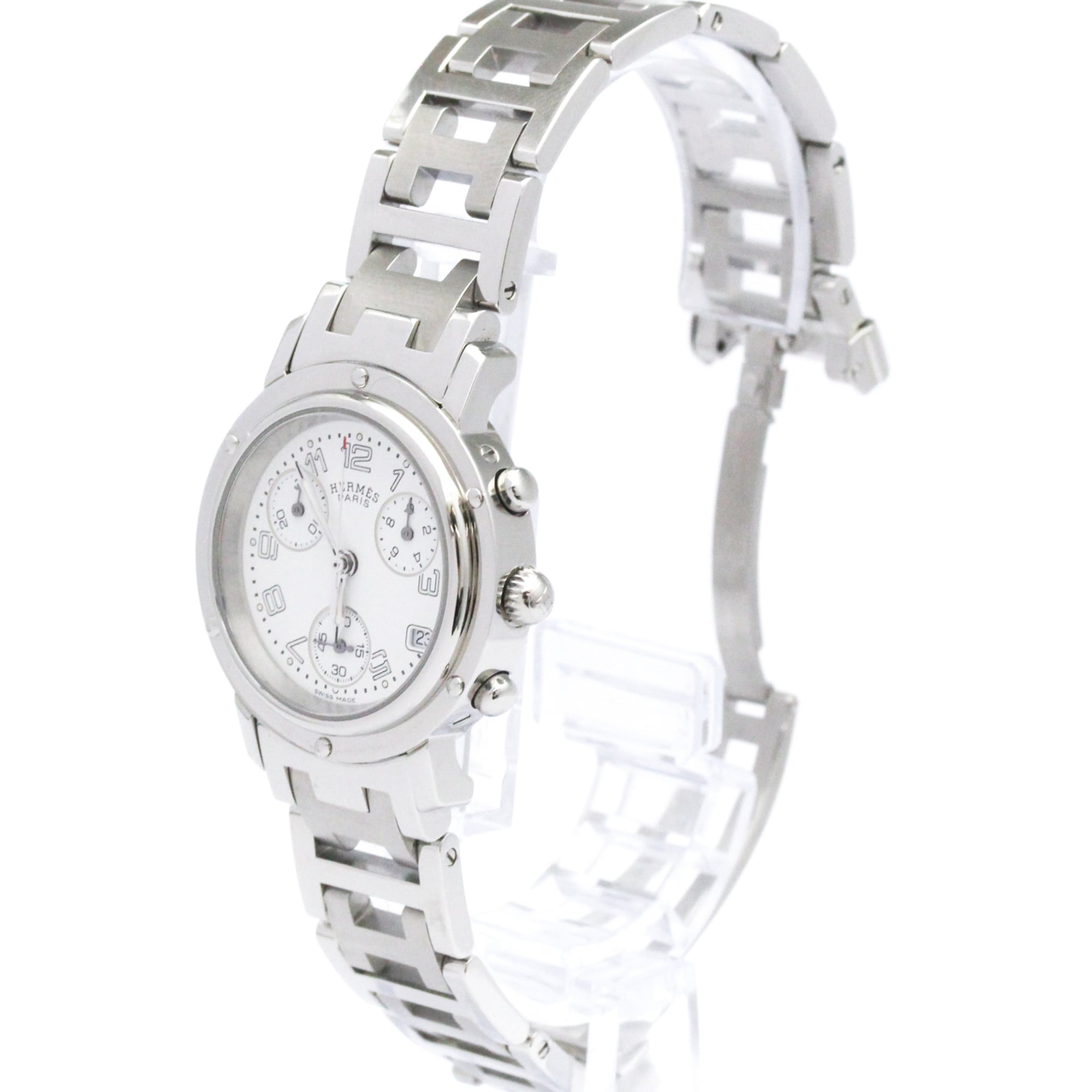 HERMES Clipper Chronograph Steel Quartz Ladies Watch CL1.310 Polished — Very Good