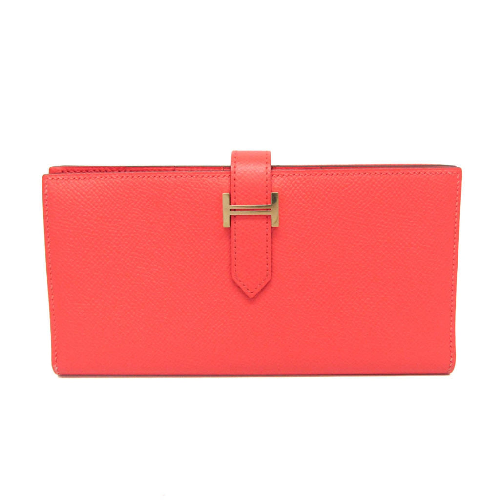 Hermes Bearn Bearn Soufflé Women's Epsom Leather Long Wallet (bi-fold) Salmon Pink