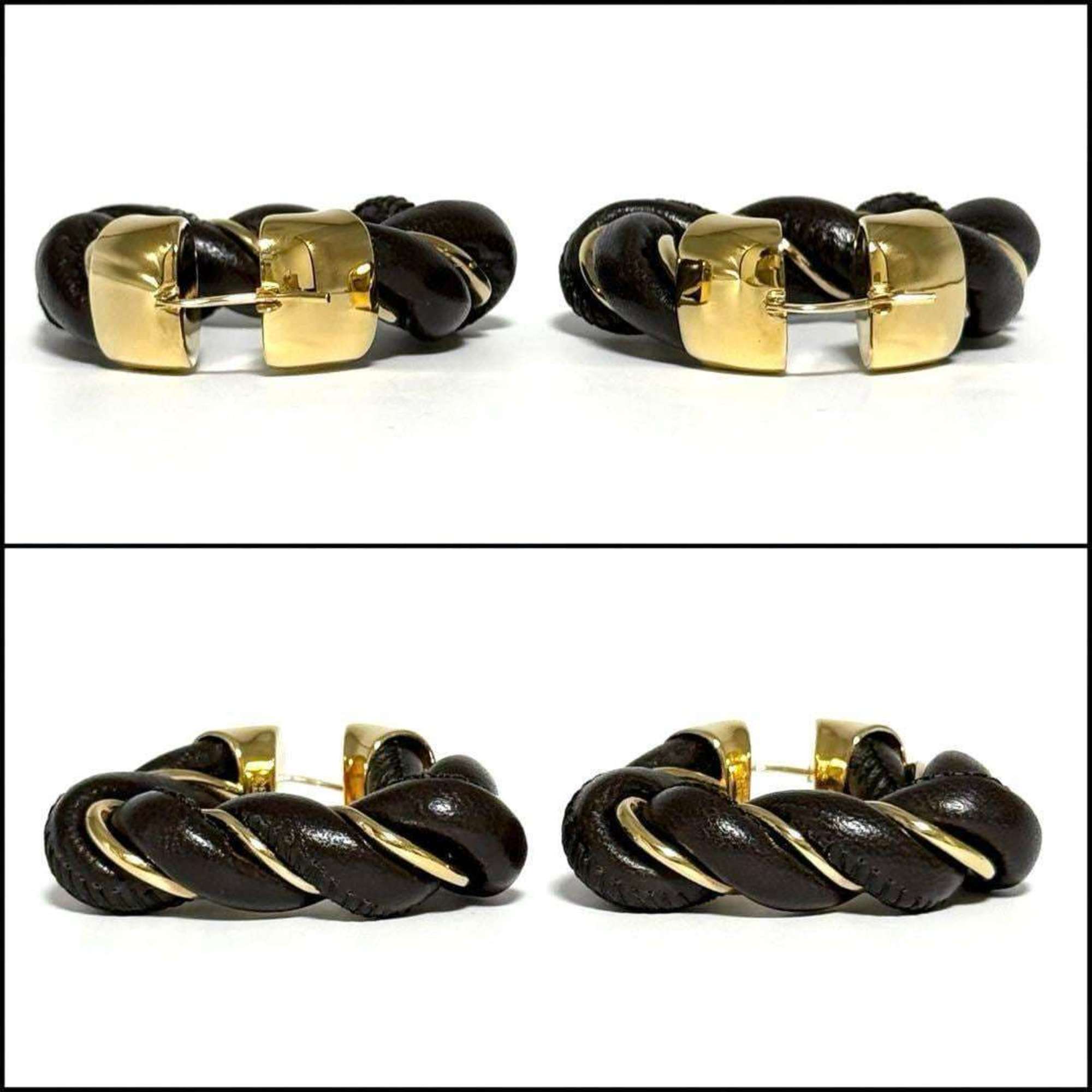 BOTTEGA VENETA Women's Hoop Triangle Twist Earrings in 925 Silver and Leather — Like New