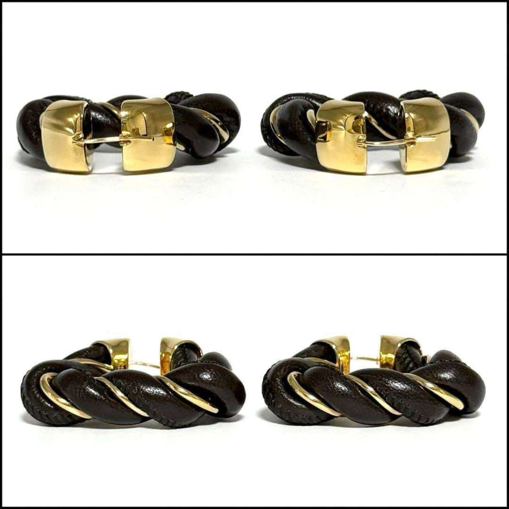 BOTTEGA VENETA Women's Hoop Triangle Twist Earrings in 925 Silver and Leather — Like New