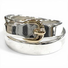 HERMES Double True Ring, 925/18K Combination, Belt Design, Silver/Gold, Size 50, Weight 4.7g, Women's — Like New