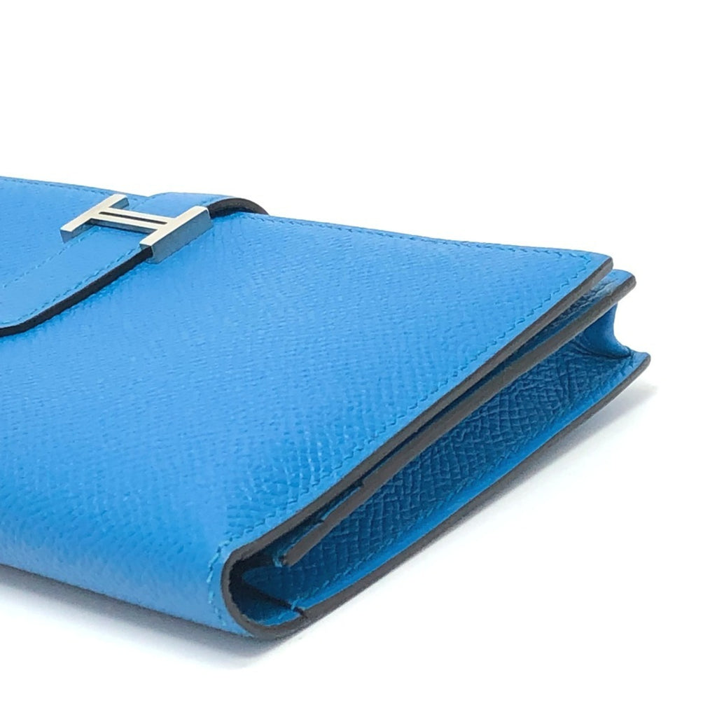 HERMES Bearn Soufflet Bifold Wallet, Long Epsom Leather, Women's, Blue Zanzibar,