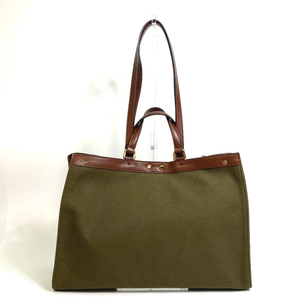 FENDI 8BH374 FF Peekaboo X Tote Shoulder Bag Cotton Women's Green — New - Store Return