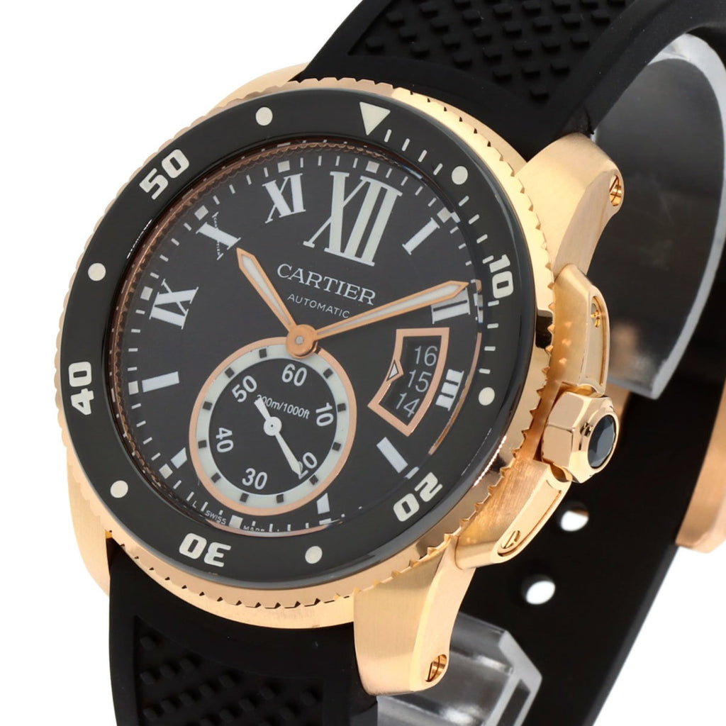 Cartier W7100052 Calibre de Diver's Watch, 18K Pink Gold, Rubber, Men's