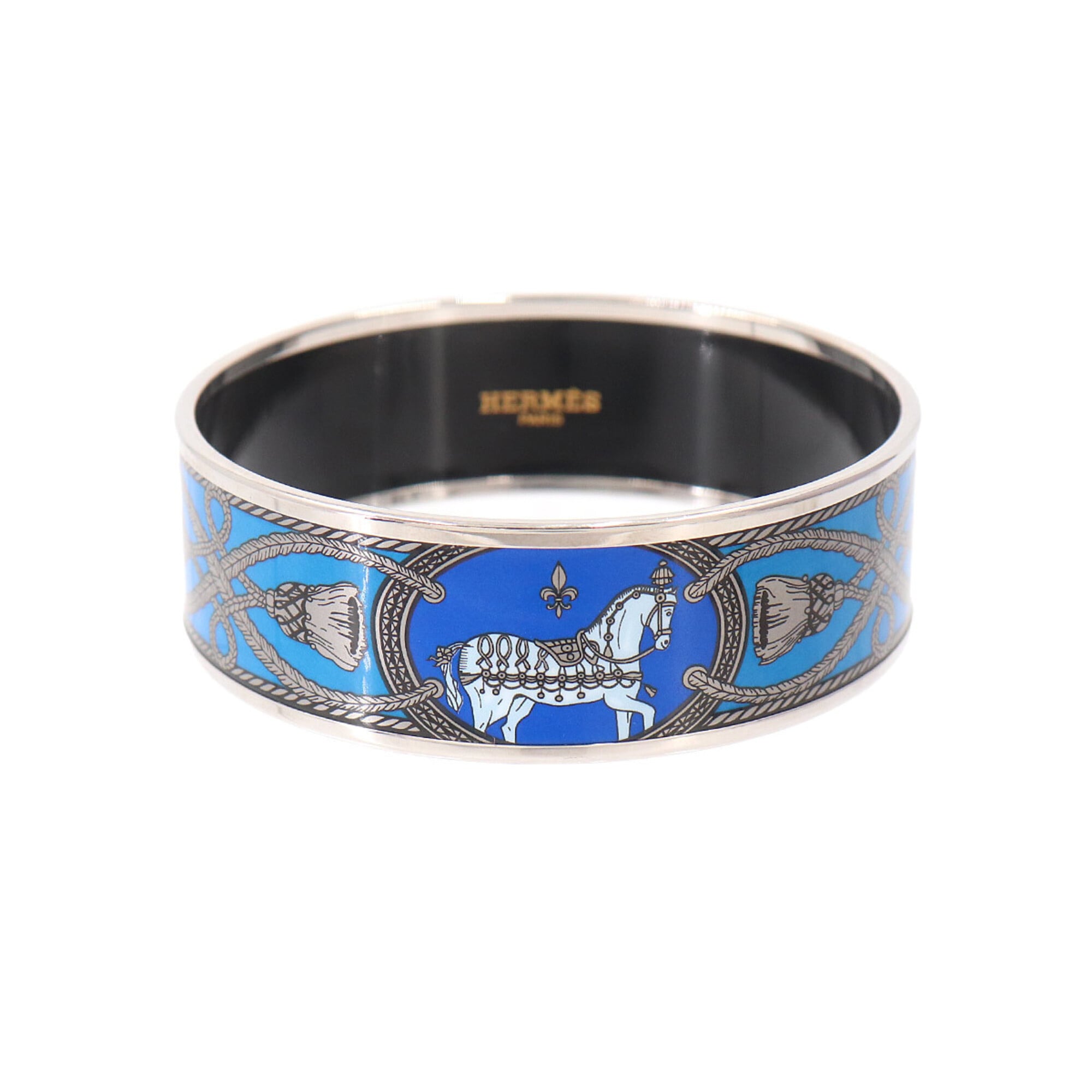 Hermes HERMES Email GM Bangle Bracelet Blue Silver Horse — New - Store Return