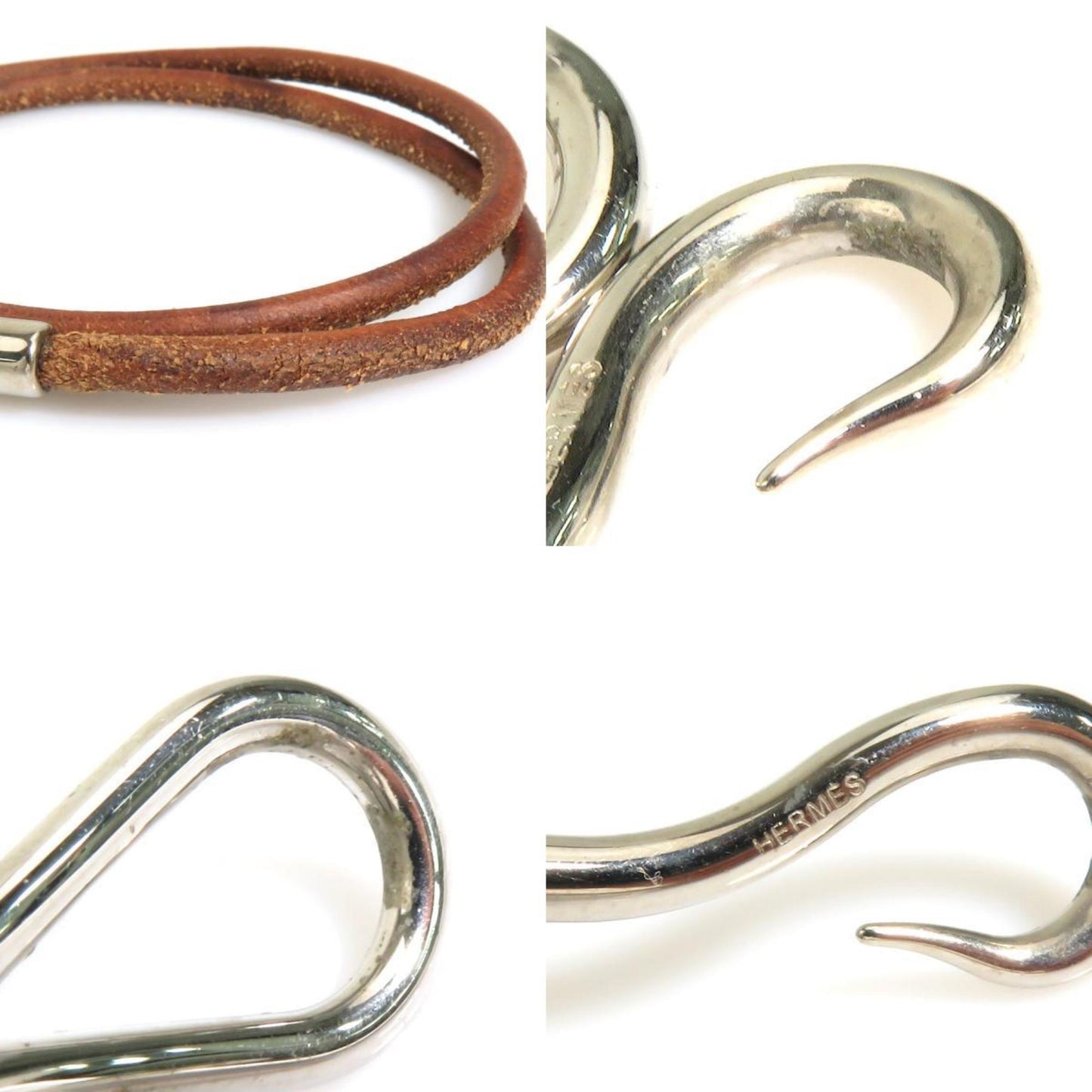 Hermes HERMES Bracelet Choker Necklace Jumbo Leather Metal Brown Silver Women's e60187a