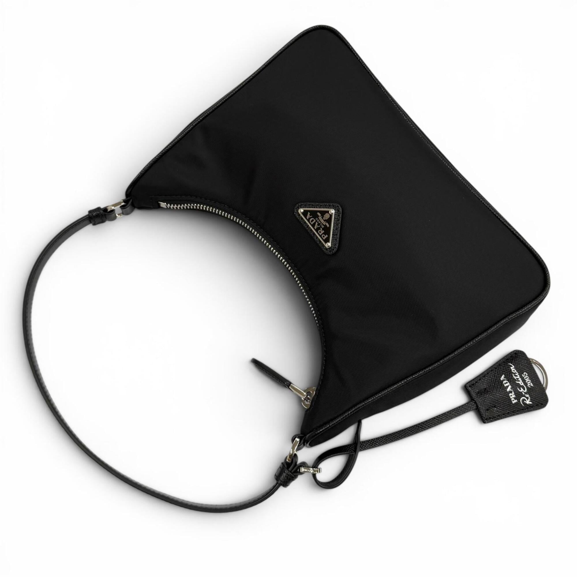 PRADA 1N204X Re-Edition 2005 Re-Nylon Triangle Logo Handbag, Black, Made in Italy, Women's, with Box and Dust Bag — Like New