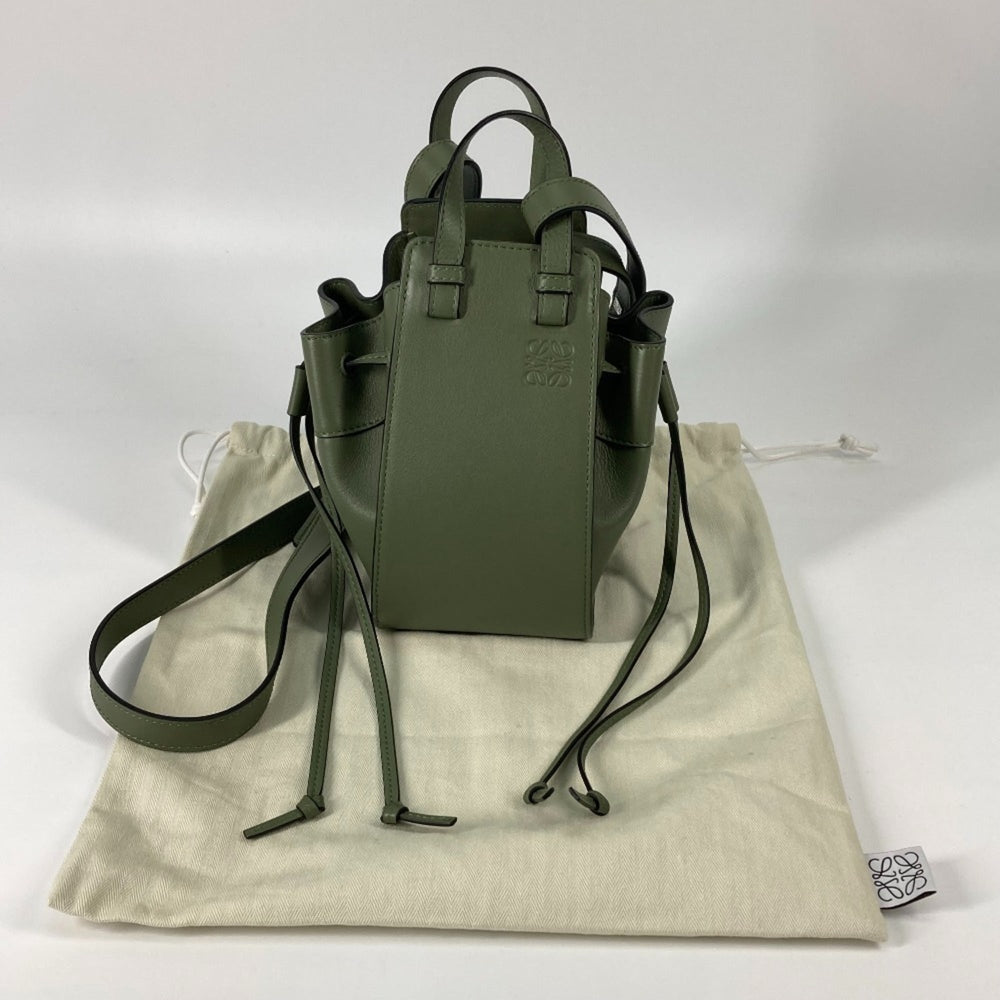 LOEWE Hammock Drawstring Bag, Mini Handbag/Shoulder Leather, Women's, Khaki, Like New — Like New