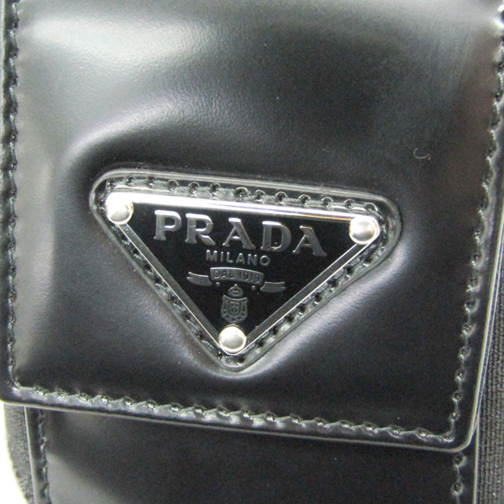 Prada Triangle Logo Phone Pouch Men,Women Leather Pouch Black — Like New