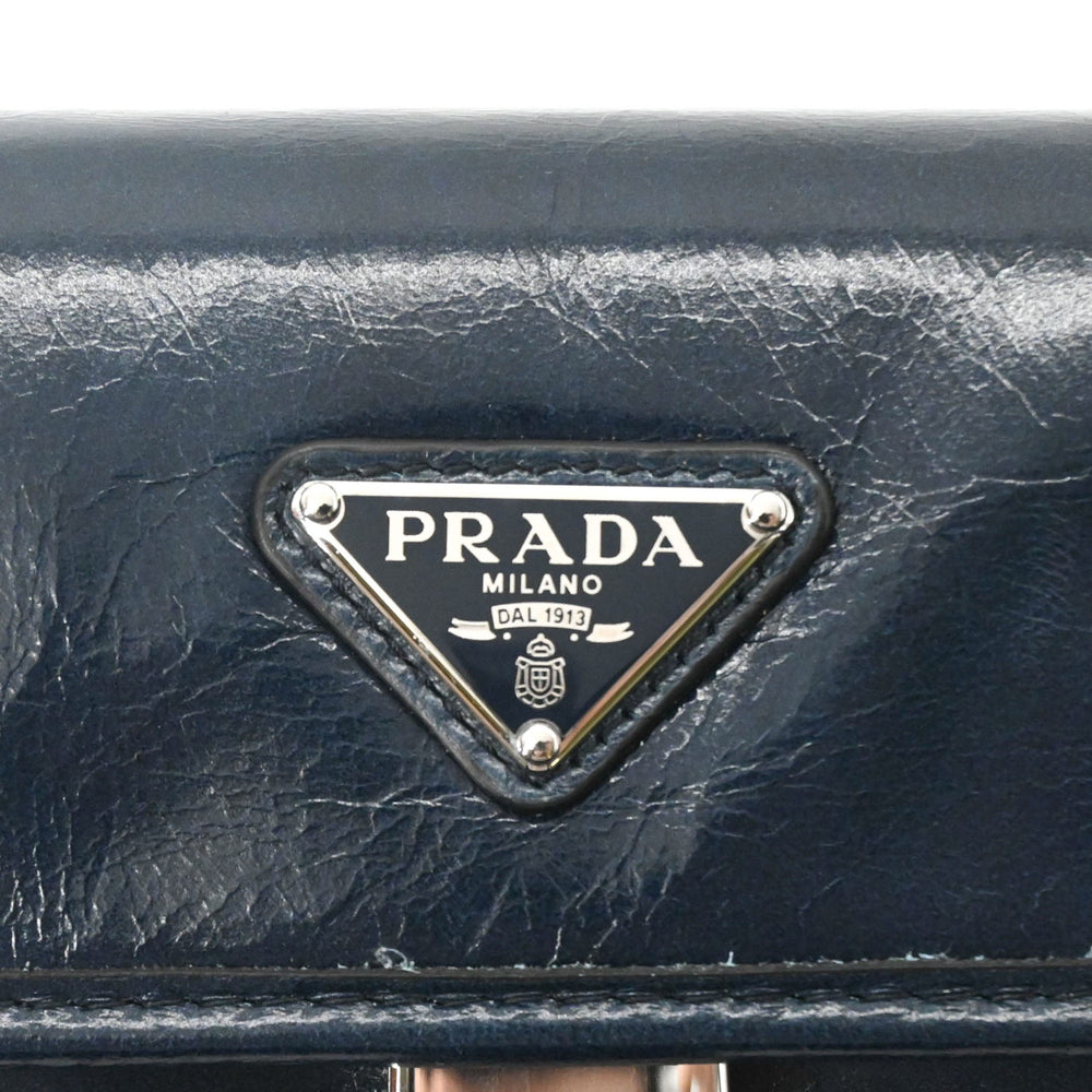 PRADA Softlook Leather Shoulder Bag/Body Bag, Tessuto, Navy — Like New